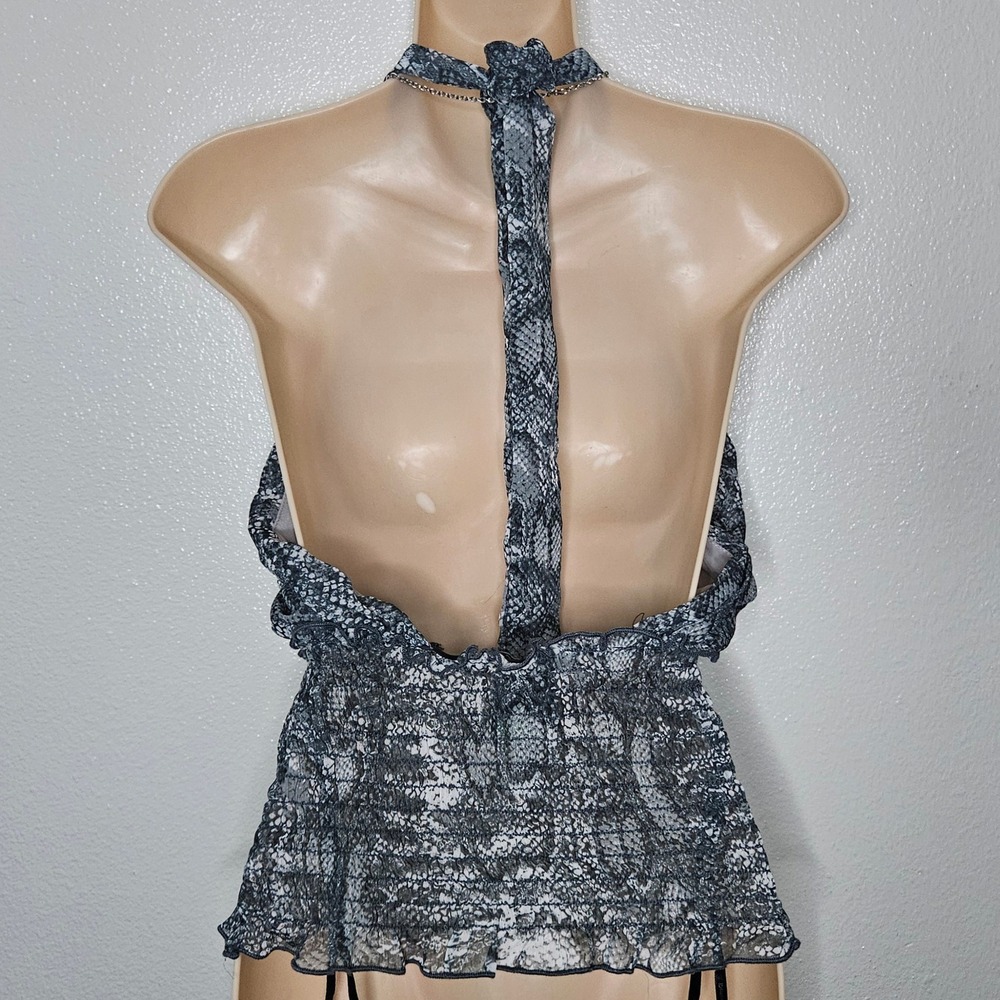 Papaya Snake Print Halter Top Flower Accent - Picture 2 of 5